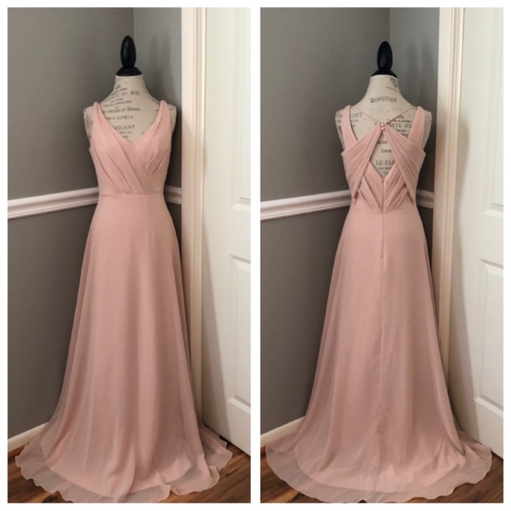 NEW SORELLA VITA SZ 10 BLUSH CHIFFON FORMAL MAXI EVENING GOWN
